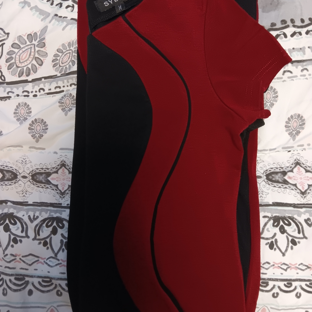 Elegant Black and Red Bodycon Dress - Picture 4 of 6